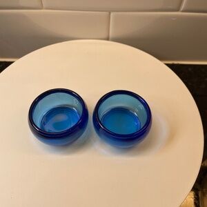pair of cobalt blue glass votive holders
